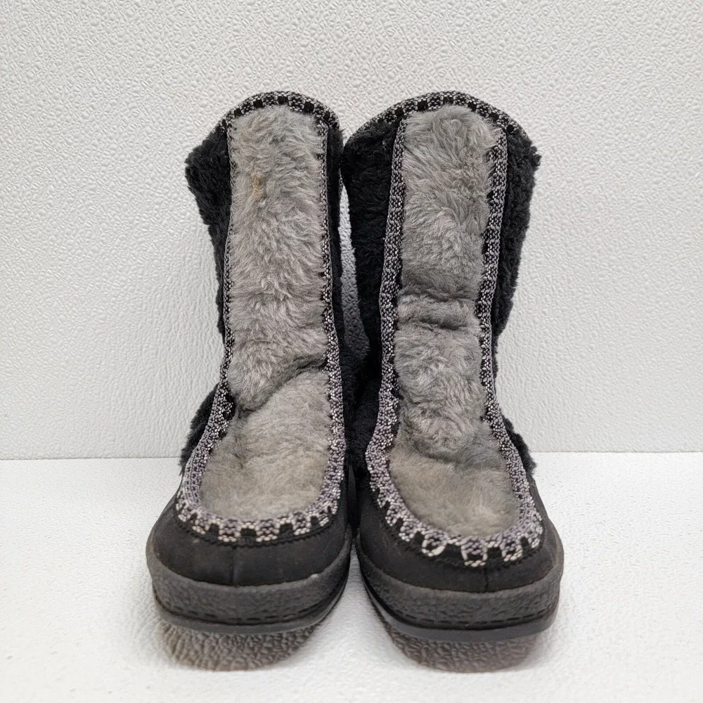 Vintage SNOWLAND Women's Faux Fur Lined Zip  Up Snow Boots Black Gray Size 5